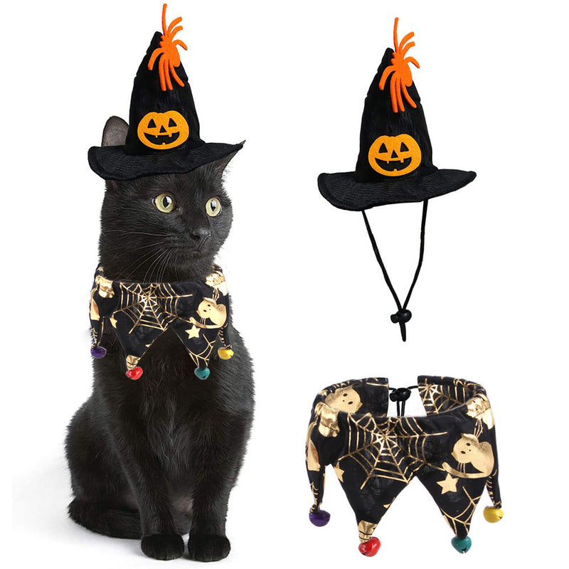 HKM-0592445 Skull Pattern Hat and Scarf Set with Cat Cape and Spider Web Design