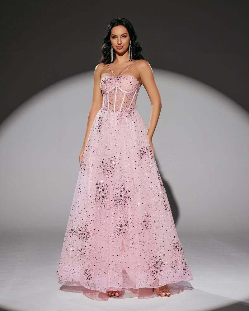 HKM-059283 Elegant Pink Evening Gown for Women - Style EZ25196