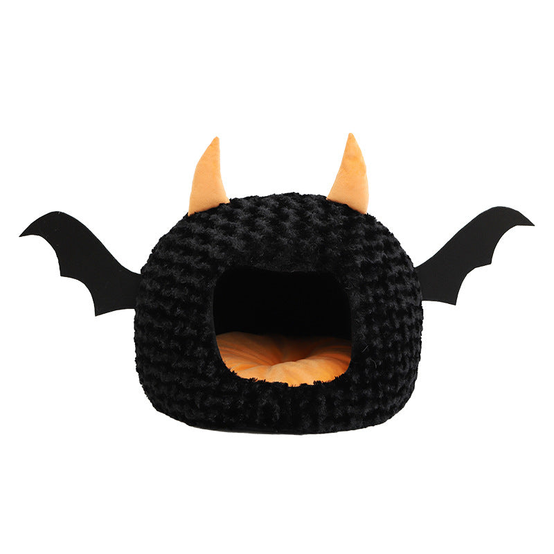 HKM-0594877 Little Devil Cozy Plush Pet Nest Bed - Fully Enclosed, Warm and Comfy Space for Pets