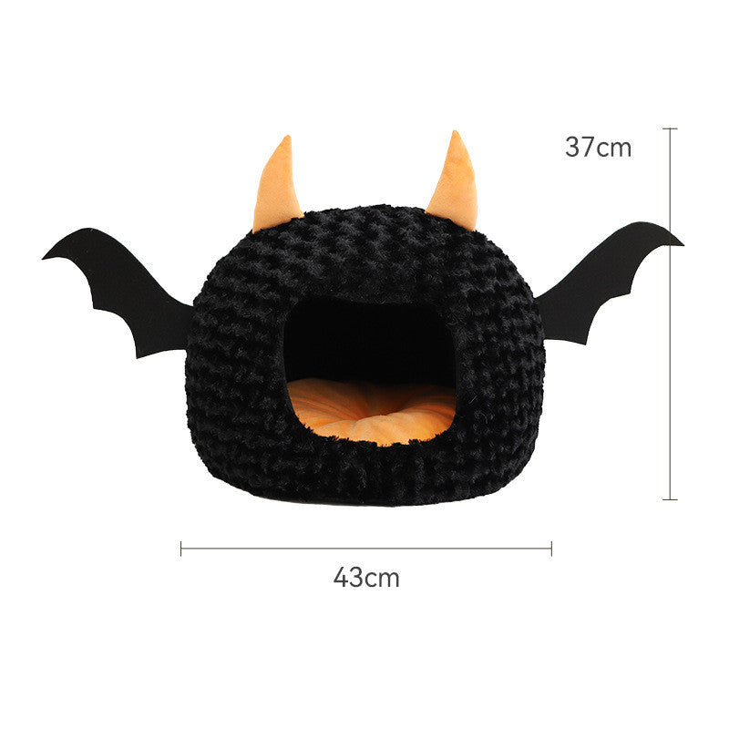HKM-0594877 Little Devil Cozy Plush Pet Nest Bed - Fully Enclosed, Warm and Comfy Space for Pets