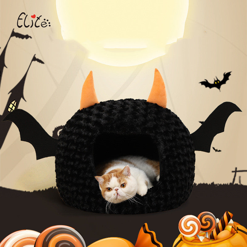 HKM-0594877 Little Devil Cozy Plush Pet Nest Bed - Fully Enclosed, Warm and Comfy Space for Pets