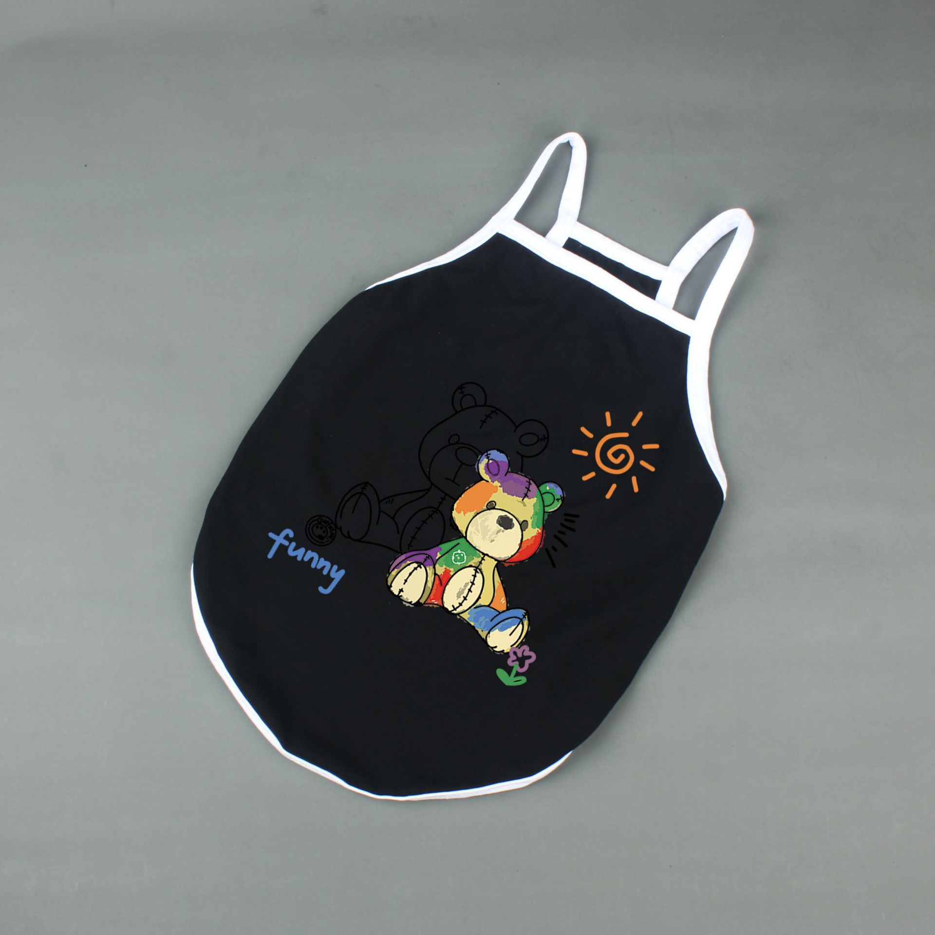 HKM-0595389 Casual Cotton Pet Camisole with Sun Bear Pattern in White and Black