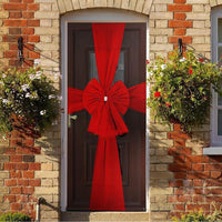 HKM-059539 Elegant Red Organza Christmas Door Bow Set - Double-Layer, 60x80CM with Easy-Use Pins