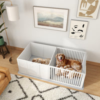 HKM-0596285 Dog Whelping Box with Adjustable Door and Waterproof Pee Pad for All Breed Sizes, 65" x 31.5"