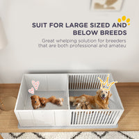 HKM-0596285 Dog Whelping Box with Adjustable Door and Waterproof Pee Pad for All Breed Sizes, 65" x 31.5"