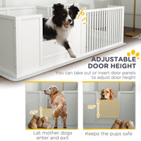 HKM-0596285 Dog Whelping Box with Adjustable Door and Waterproof Pee Pad for All Breed Sizes, 65" x 31.5"