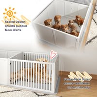 HKM-0596285 Dog Whelping Box with Adjustable Door and Waterproof Pee Pad for All Breed Sizes, 65" x 31.5"