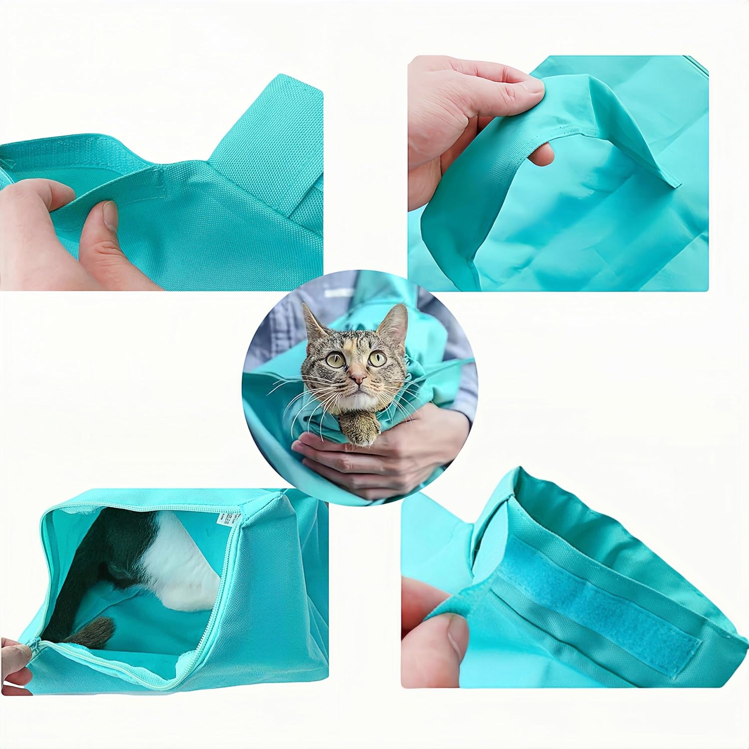 HKM-0597053 Foldable Cat Carrier Pouch for Nail Trimming - Soft Green & Black Tote Bag Design, Ideal for Adult Cats and Puppies