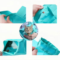 HKM-0597053 Foldable Cat Carrier Pouch for Nail Trimming - Soft Green & Black Tote Bag Design, Ideal for Adult Cats and Puppies