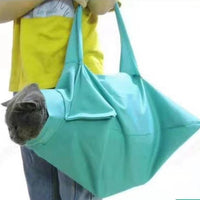 HKM-0597053 Foldable Cat Carrier Pouch for Nail Trimming - Soft Green & Black Tote Bag Design, Ideal for Adult Cats and Puppies
