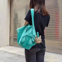 HKM-0597053 Foldable Cat Carrier Pouch for Nail Trimming - Soft Green & Black Tote Bag Design, Ideal for Adult Cats and Puppies