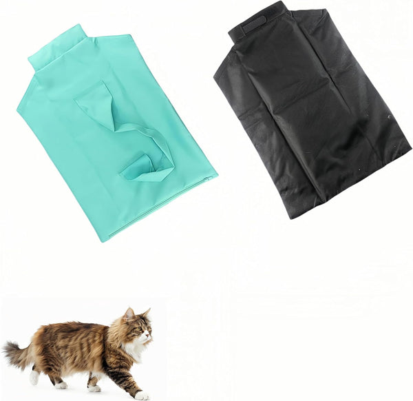 HKM-0597053 Foldable Cat Carrier Pouch for Nail Trimming - Soft Green & Black Tote Bag Design, Ideal for Adult Cats and Puppies