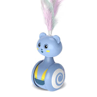 HKM-0598077 Interactive Feather Toy for Cats - Tumbler Rolling Teaser with Rotating Ball, Pink/Blue