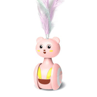 HKM-0598077 Interactive Feather Toy for Cats - Tumbler Rolling Teaser with Rotating Ball, Pink/Blue