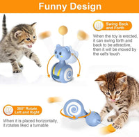 HKM-0598077 Interactive Feather Toy for Cats - Tumbler Rolling Teaser with Rotating Ball, Pink/Blue