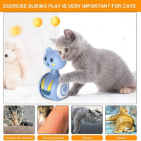 HKM-0598077 Interactive Feather Toy for Cats - Tumbler Rolling Teaser with Rotating Ball, Pink/Blue