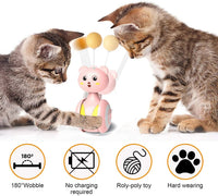 HKM-0598077 Interactive Feather Toy for Cats - Tumbler Rolling Teaser with Rotating Ball, Pink/Blue