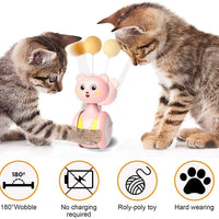 HKM-0598077 Interactive Feather Toy for Cats - Tumbler Rolling Teaser with Rotating Ball, Pink/Blue