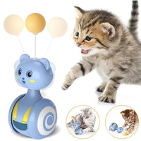 HKM-0598077 Interactive Feather Toy for Cats - Tumbler Rolling Teaser with Rotating Ball, Pink/Blue