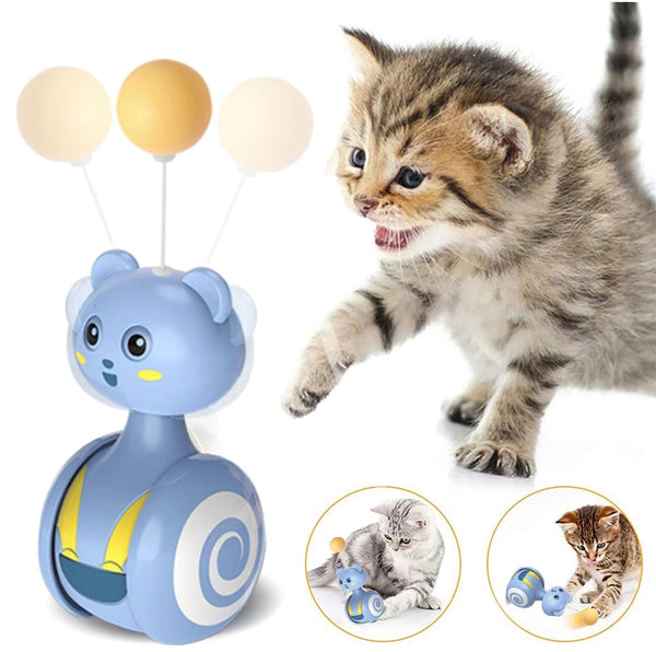 HKM-0598077 Interactive Feather Toy for Cats - Tumbler Rolling Teaser with Rotating Ball, Pink/Blue