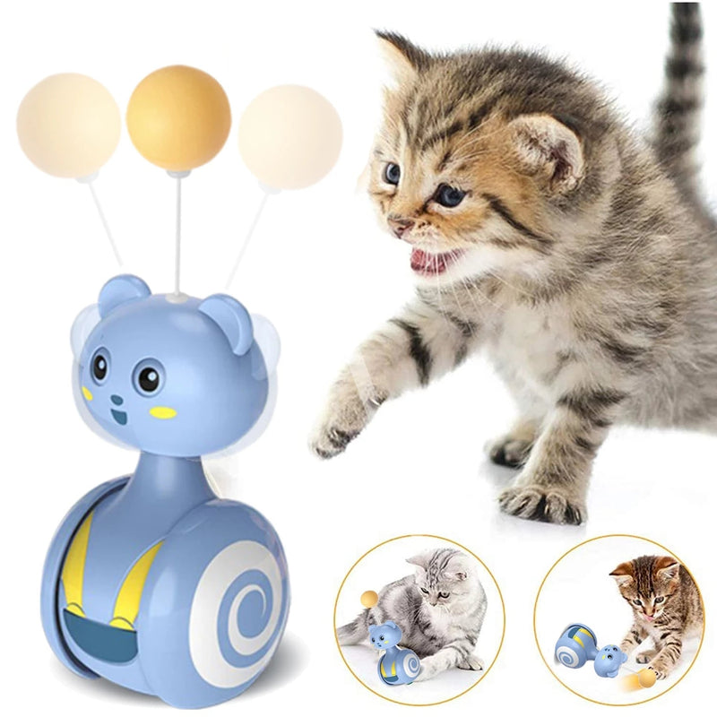HKM-0598077 Interactive Feather Toy for Cats - Tumbler Rolling Teaser with Rotating Ball, Pink/Blue