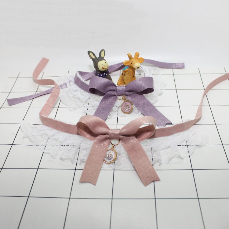 HKM-0598205 Lace Bowknot Bib for Small Dogs and Kittens - Lightweight Adjustable Saliva Towel