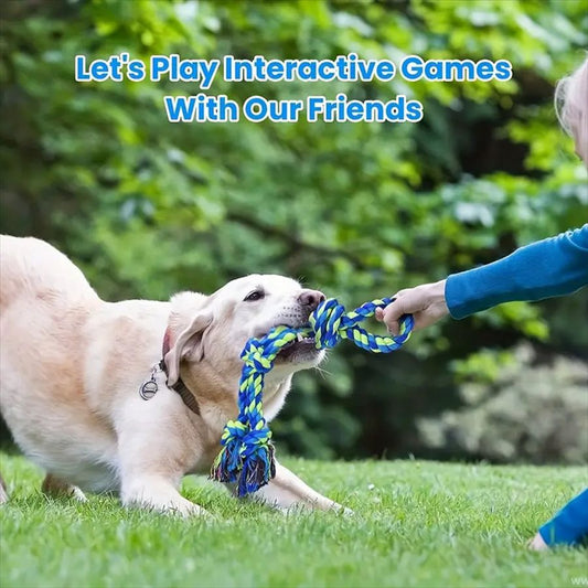 HKM-0599229 Heavy-Duty Cotton Rope Dog Toy Set for Large Breeds - Dental Chew & Tug of War Interactive Play