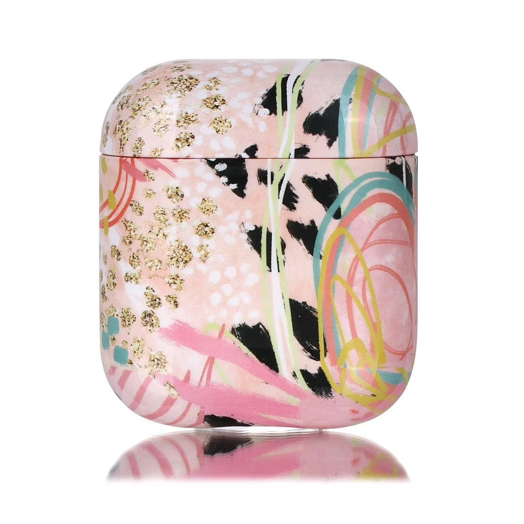 HKM-059923 Marble Leopard AirPods 1/2 Clamshell Case - Stylish Floral Design