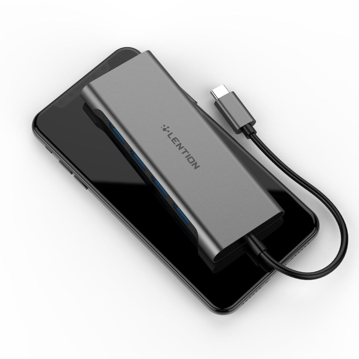 HKM-059987 Lansheng USB Type-C Hub with 4 USB 3.0 Ports and HDMI Output, Compact Design for Enhanced Connectivity