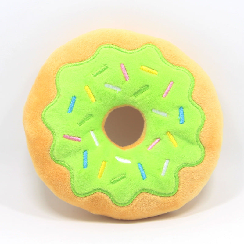 HKM-0600253 Donut-Shaped Plush Dog Toy in Pink, Brown, Green, and Blue - 15cm Diameter