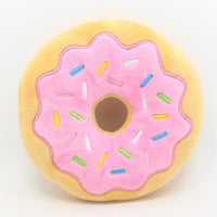 HKM-0600253 Donut-Shaped Plush Dog Toy in Pink, Brown, Green, and Blue - 15cm Diameter