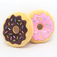 HKM-0600253 Donut-Shaped Plush Dog Toy in Pink, Brown, Green, and Blue - 15cm Diameter