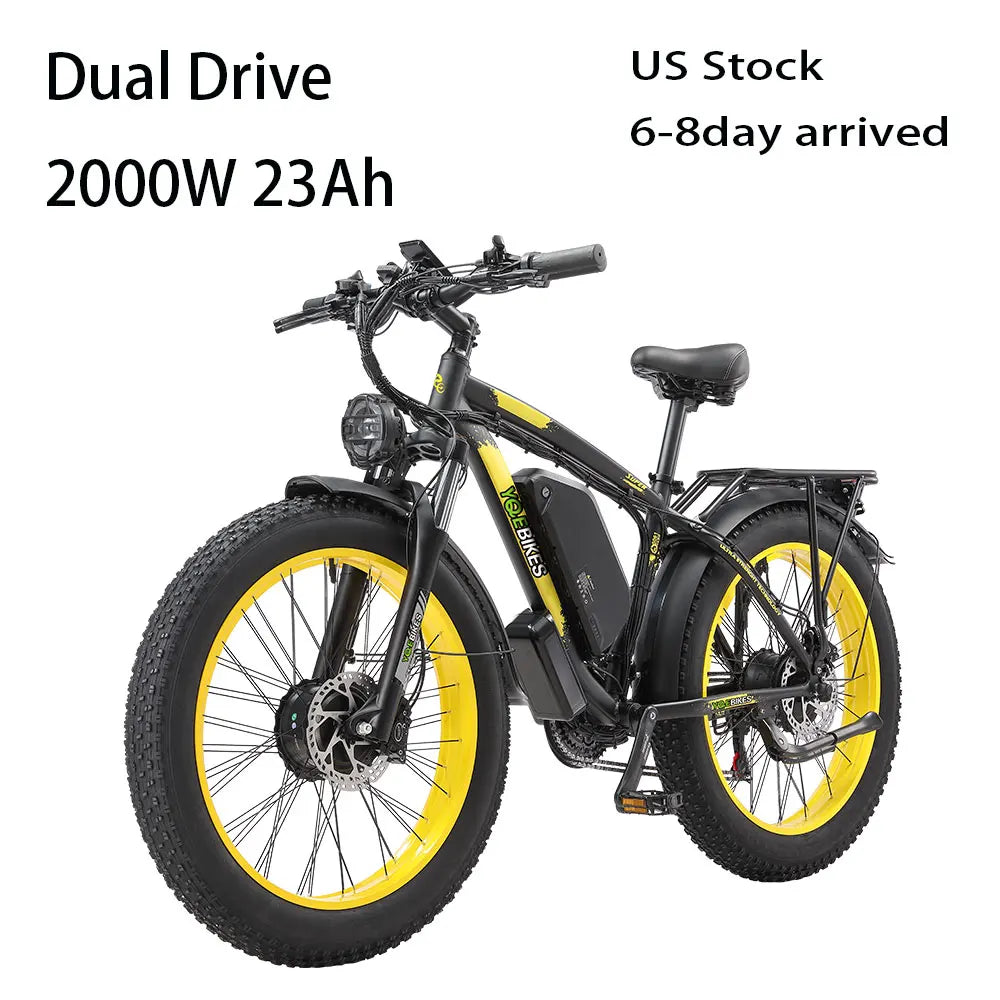 HKM-060051 Powerful 2000W Dual Drive Off-Road Electric Bicycle with 48V 23Ah Battery, 21 Speed Gears, and 26" Fat Tires