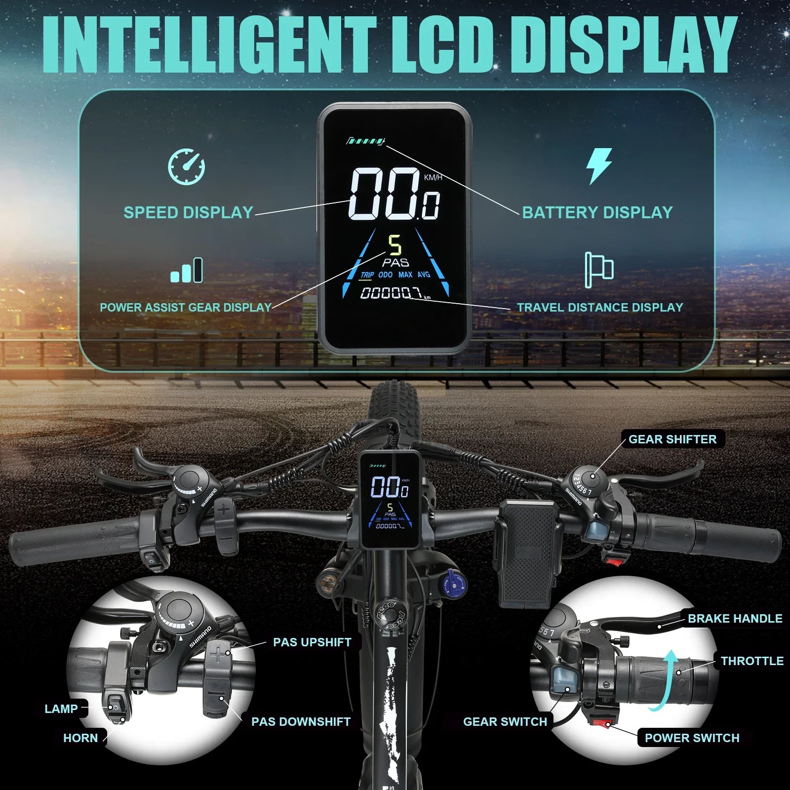 HKM-060051 Powerful 2000W Dual Drive Off-Road Electric Bicycle with 48V 23Ah Battery, 21 Speed Gears, and 26" Fat Tires
