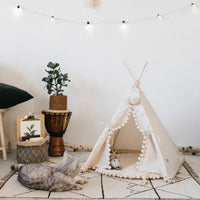HKM-0600637 Cozy Canvas Pet Tent Bed with Pine Wood Frame - Portable, Washable, Easy Setup for Cats and Small Dogs