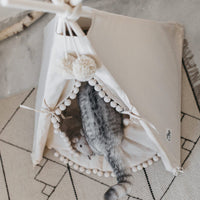 HKM-0600637 Cozy Canvas Pet Tent Bed with Pine Wood Frame - Portable, Washable, Easy Setup for Cats and Small Dogs