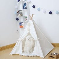 HKM-0600637 Cozy Canvas Pet Tent Bed with Pine Wood Frame - Portable, Washable, Easy Setup for Cats and Small Dogs
