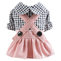HKM-0601149 Casual Pet Dress with Button Plaid Design and Bow Suspenders for Small to Large Animals