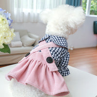 HKM-0601149 Casual Pet Dress with Button Plaid Design and Bow Suspenders for Small to Large Animals