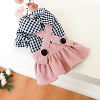 HKM-0601149 Casual Pet Dress with Button Plaid Design and Bow Suspenders for Small to Large Animals