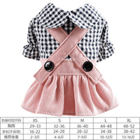 HKM-0601149 Casual Pet Dress with Button Plaid Design and Bow Suspenders for Small to Large Animals