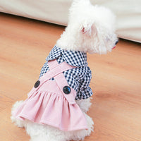 HKM-0601149 Casual Pet Dress with Button Plaid Design and Bow Suspenders for Small to Large Animals