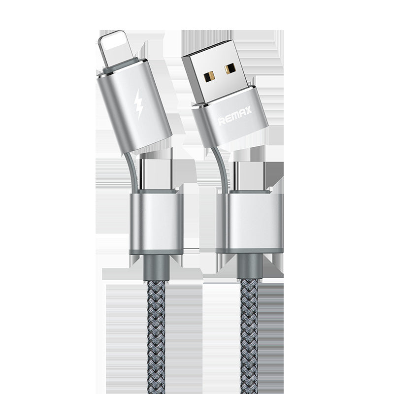 HKM-060115 1m Braided USB Data Cable for iPhone and Type-C Devices - Black/Silver