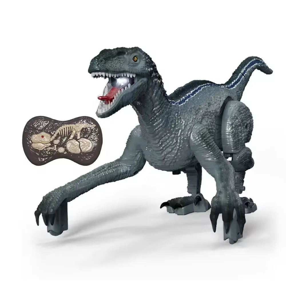HKM-060307 Remote-Controlled Velociraptor Dinosaur Toy with Walking Motion, Realistic Roar, and Light Effects