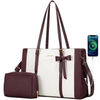 HKM-060435 Stylish 2pc PU Leather Handbag Set with Shoulder Tote and Purse for Office and Daily Use