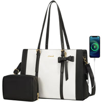 HKM-060435 Stylish 2pc PU Leather Handbag Set with Shoulder Tote and Purse for Office and Daily Use