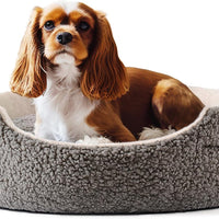 HKM-0604989 Orthopedic Washable Pet Bed for Small Dogs & Cats - 23 Inch Plush Round Bed with Non-Slip Bottom, Grey