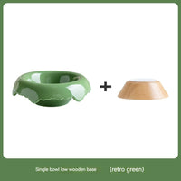 HKM-0606525 High Leg Ceramic Cat Food Bowl with Wooden Base - Multiple Colors Available