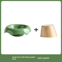 HKM-0606525 High Leg Ceramic Cat Food Bowl with Wooden Base - Multiple Colors Available