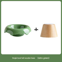 HKM-0606525 High Leg Ceramic Cat Food Bowl with Wooden Base - Multiple Colors Available